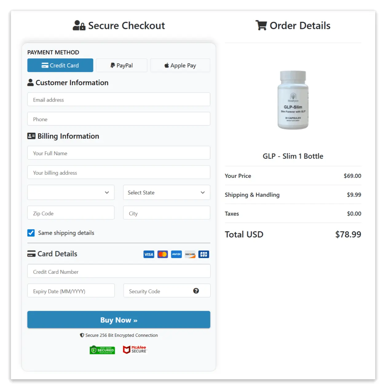GLP Slim Secure Checkout Page
